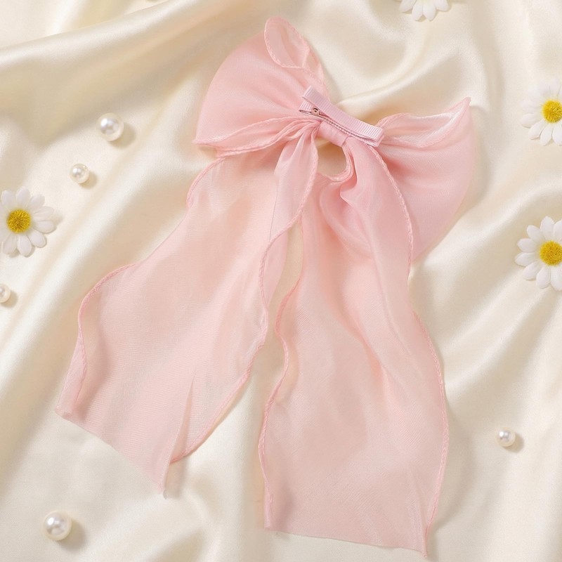 Pink Hair Bows, Large Long Tail Bow Hair Accessory for