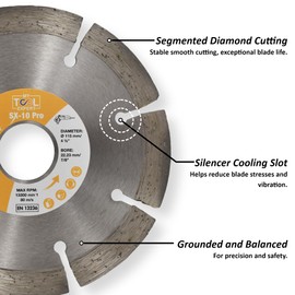 115mm Universal Segmented Diamond Blade For Angle Grinder, SX-10 PRO Diamond Cutting Discs for Masonry Cutting, Bricks, Reinforced Concrete, Roofing Materials, Kerb
