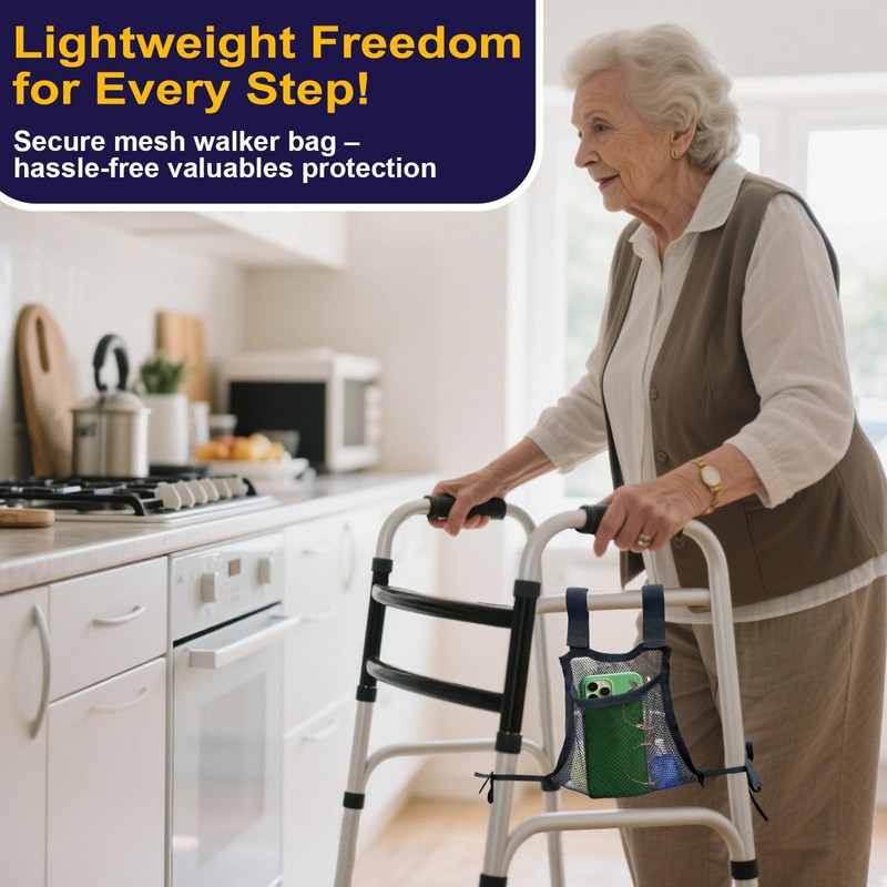 Aliseniors Walker Side Bag, Lightweight Folding Walkers Accessories Pouch, Side