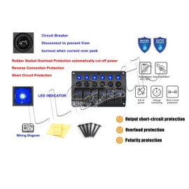 LLD_TK Boat Marine RV Truck Switch Panel 6 Gang Circuit Breaker Toggle Rocker 12V 24V