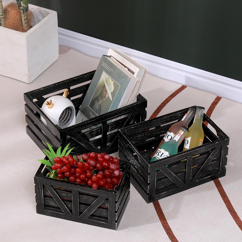 HTAYUXWO Storage Crates Nesting Wooden Boxes 3 Pack,Wood Storage Crates