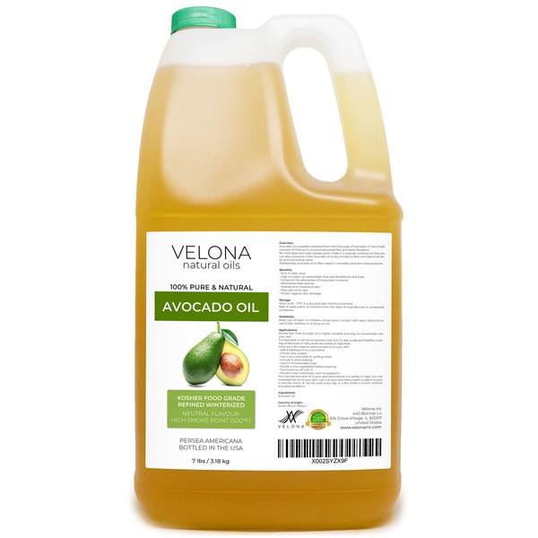 velona Avocado Oil 7 lb | 100% Pure and Natural Carrier Oil | Refined, Cold Pressed | Hair, Body and Skin Care | Use Today - Enjoy Results