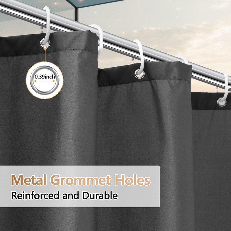 Seenus Charcoal Grey Waterproof Fabric Shower Curtain Liner with 12