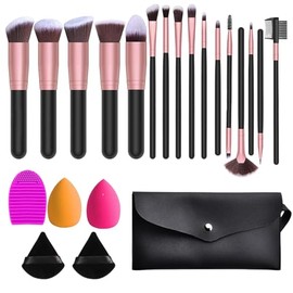 Juego de brochas de maquillaje,Kit de brochas de maquillaje - Juego de esponjas y brochas cosméticas de 20 piezas, cerdas profesionales | Juego completo de herramientas de maquillaje para sombra de oj