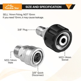 Twinkle Star Pressure Washer Adapter Set, Stainless Steel Quick Disconnect Kit, M22 14 mm Quick Connect Swivel to 3/8'' Quick Connect Fittings, 3/4" to Quick Release 8 Sets