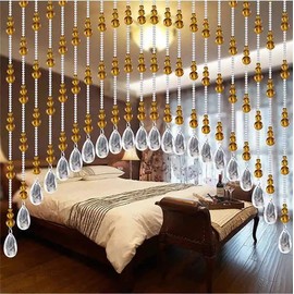 Rekelola Hanging Glass Door Beads Beaded Curtains Valance Self-Adhesive for Doorways Crystals Stran Arched Windows, Clear Crystal Room Bead Partition Curtain Door Frame Beads for Doorways Closets 3