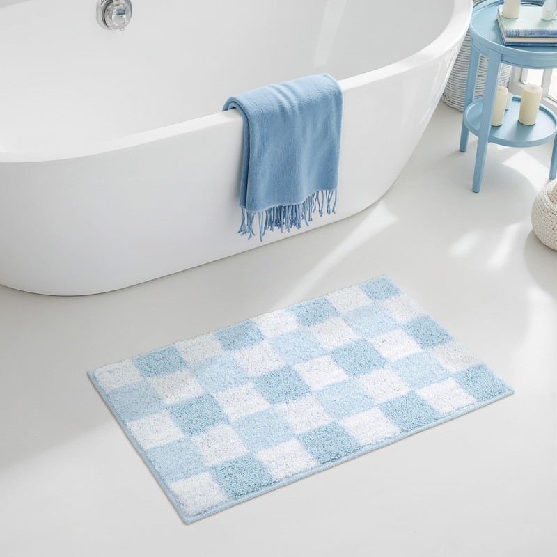 GRANNY SAYS Checkered Blue Bathroom Rugs, 24" x 16", Non-Slip