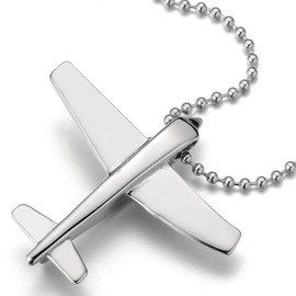 COOLSTEELANDBEYOND Unisex Stainless Steel Airplane Pendant Necklace for Men Women with 23.6 inches Steel Ball Chain(CA)