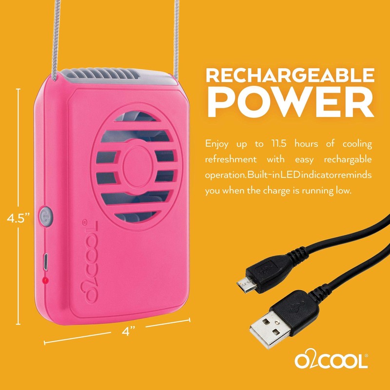 O2COOL Portable Neck Personal Travel USB Battery Powered Adjustable Lanyard