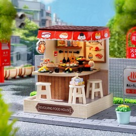 CUTEROOM DIY Miniature House Kit, Wooden Dollhouse Kit, Mini House Kit with Furniture and Dust Cover (Food House)