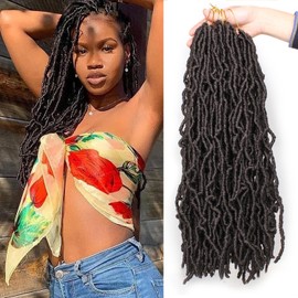 Mscat Faux Locs Crochet Hair 18 Inch Soft Locs 7 Packs/Lot Curly Wavy Pre-Looped Faux Locs Goddess Locs Synthetic Fibre Hair Extensions 4#