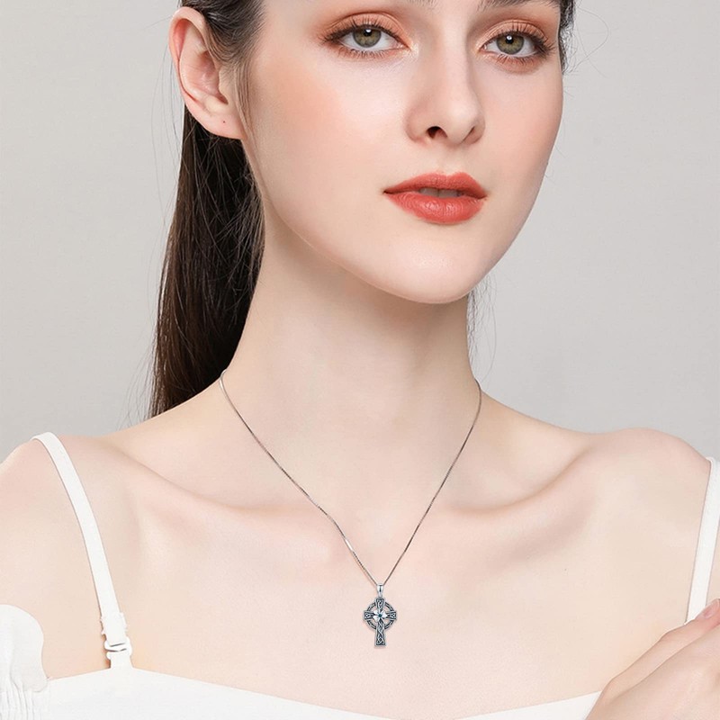 TRISHULA Celtic Cross Necklace for Women,925 Sterling Silver Good Luck