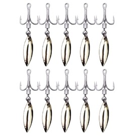 Pack of 10 Willow Blade Lures, Gold Steel Fishing Spinner Willow Blades Bait Kit with Treble Hooks, Tail Spinners Lures Set for Freshwater Saltwater Fishing, 4#