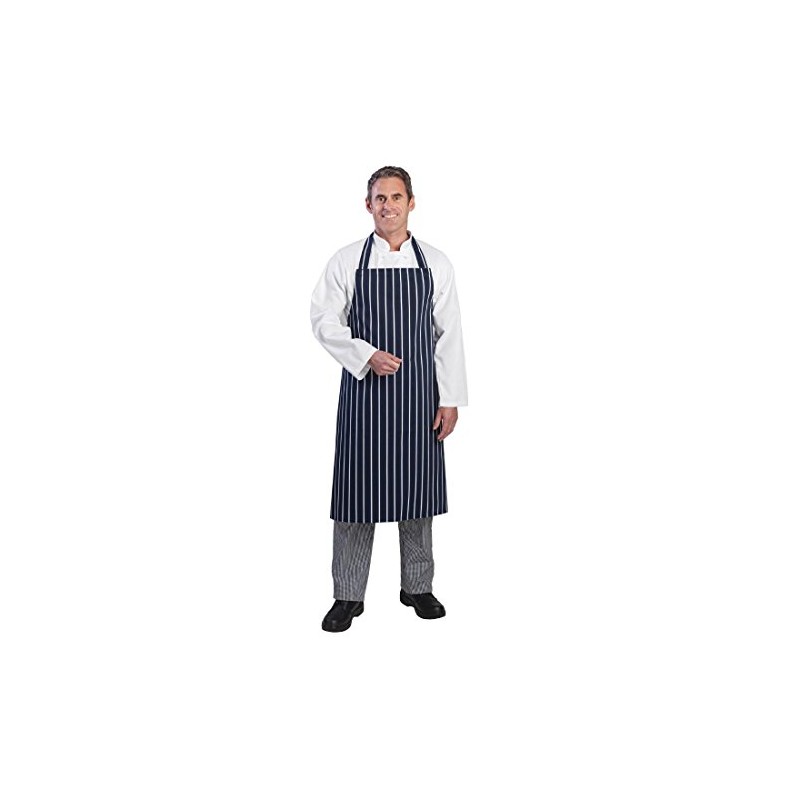 Whites Chefs Clothing Butchers Apron, Navy Blue with White Stripe,