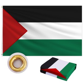 Palestine Flag 3x5 FT Outdoor, Heavy Duty 210D Oxford Fabric Palestinian Flag | Black, White, Green & Red Stripes with Triangle | Tricolor National Country Flag for Wall Indoor Home Garden Decor