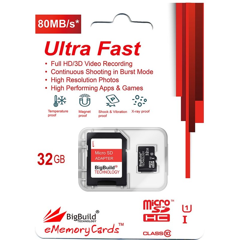 BigBuild Technology 32GB Ultra Fast 80MB/s Class 10 MicroSD Memory