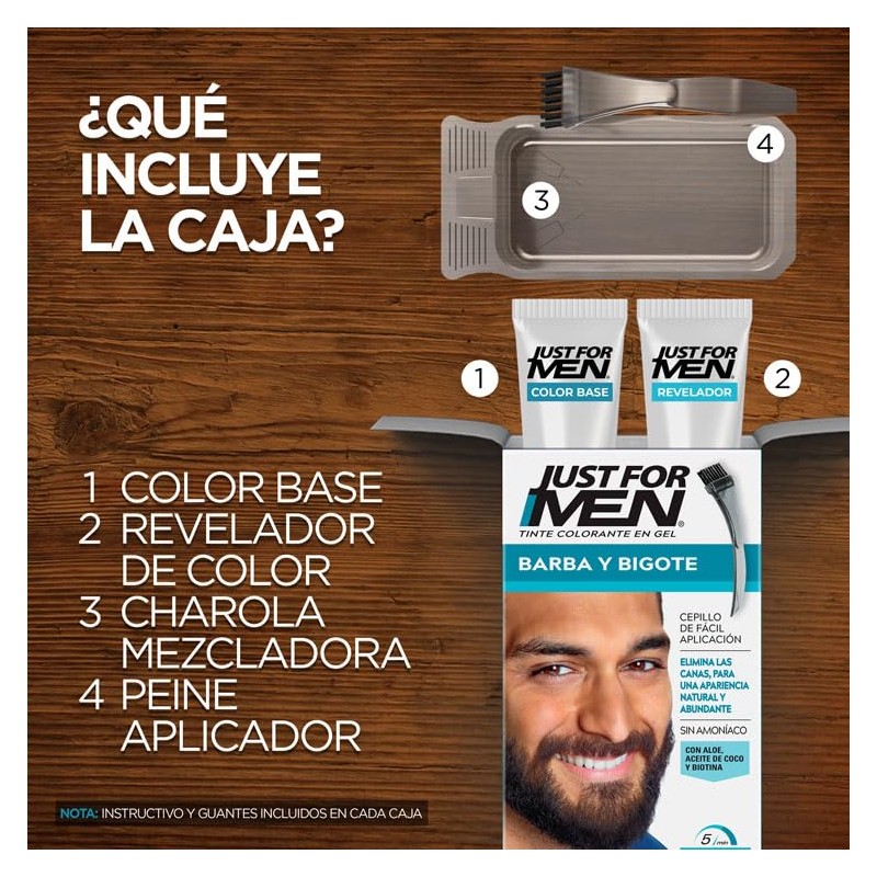 Just For Men, Tinte Colorante para Barba y Bigote Castaño
