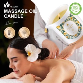 MELONY Massage Oil Candles | Essential Oils +Soy Based | 8.1OZ/230g | Home Spa with Luxurious Body Oil & Lotion Candle | Intensive Skin Treatment Candle | Couples Romantic Gifts (Lemongrass)