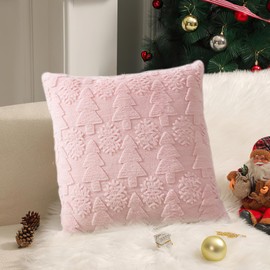 SEGXCFL Christmas Pillow Covers 18x18 inch Set of 2, Decorations Pink Christmas Tree Cute Soft Plush Faux Fur Luxury Throw Pillow Covers for Cough Sofa Holiday Festivals Winter Home Decor