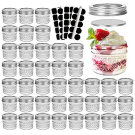 CycleMore 4 oz 40 Pcs 100ml 4oz Clear Glass Mini Mason Jars With Silver Separable Lids and Diamond appearance, Small Mason Jars Round Canning Jars Spice Jars for Honey, Jam, Jelly, Wedding Favors, Kitchen Food Storage 