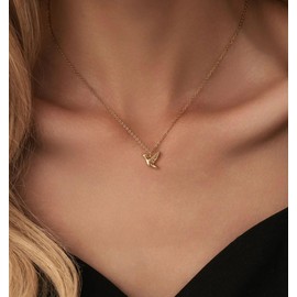 HANLI Trendy Gold Hummingbird Pendant Necklaces for Women - Dainty 14K Gold Plated Charm Necklaces Jewelry Simple Womens
