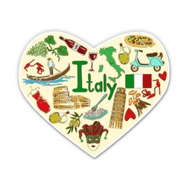 Squiddy Italy Heart Country Travel - Vinyl Sticker for Car, Laptop, Notebook (5" Wide)