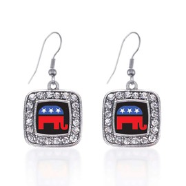 Inspired Silver - Republican - Silver Dangle Earrings for Women - Square Charm Earrings French Hook Drop with Cubic Zirconia - Women's Dangly Earrings Jewelry Gift