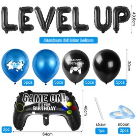 Video Game Birthday Decoration Set, XXL Gaming Controller Foil Balloons with Garland, Gamer Party Children's Birthday, Balloons Game Blue Black for Game Themes Party Birthday Decoration Boy