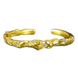 NicoWerk SRI817 Women's Silver Ring Slim 925 Sterling Silver Golden Simple with Stone Structure Uneben Zirconia Adjustable Open, Metal, Cubic Zirconia