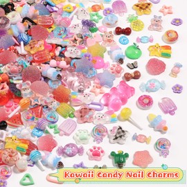 Kikonoke 400PCS Kawaii Nail Art Kit with 100 Soft Clay Slices 300 3D Resin Candy Fruit Donut Star Charms for Acrylic Nails Supplies with Tweezers for DIY Crafts Slime and Shoe Decor