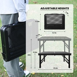 KINGROCK Folding Camping Table, Folding Dining Table with Mesh Bag, Adjustable Height Folding Grill Table for Outdoor Camping, Picnic, Patio, Dining, BBQ, Party