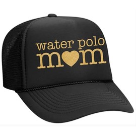 FitCrush Lifestyle Water Polo Mom Glitter Trucker Hat (Black)
