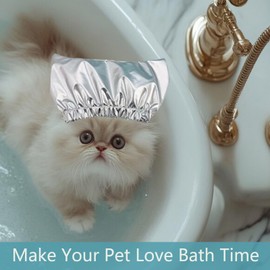 Pet Shower Caps, Reusable Cats Ear Protection Bath Cap Adjustable Pet Earmuffs Cat Dog Bathing Hat for Washing Bathing Raining Cats Ears Cover Guard (Silver, M)
