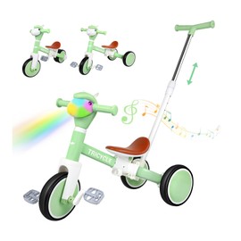 Tricycle for Toddlers 1-3 Year Olds, 5 in 1 Toddler Balance Bike 2-4 Years Old Boys Girls, Push Trike Toys with Adjustable Handle, Birthday Gifts for 2 3 4 5 Year Old Kids Bike (Blue Flash Wheel)