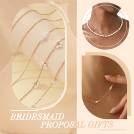 Bridesmaids Gifts, Will You Be My Bridesmaid Proposal Gifts Dainty Pearl Necklaces Adjustable White Beaded Necklace with Pearl Wedding Bridesmaid Jewelry