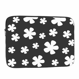 Nicokee Laptop Sleeve Bag 15 15.4 15.6 Inch,White Flower Floral Black Protective Polyester Computer Cases Laptop Cover Briefcase Bag Tablet Travel Cover