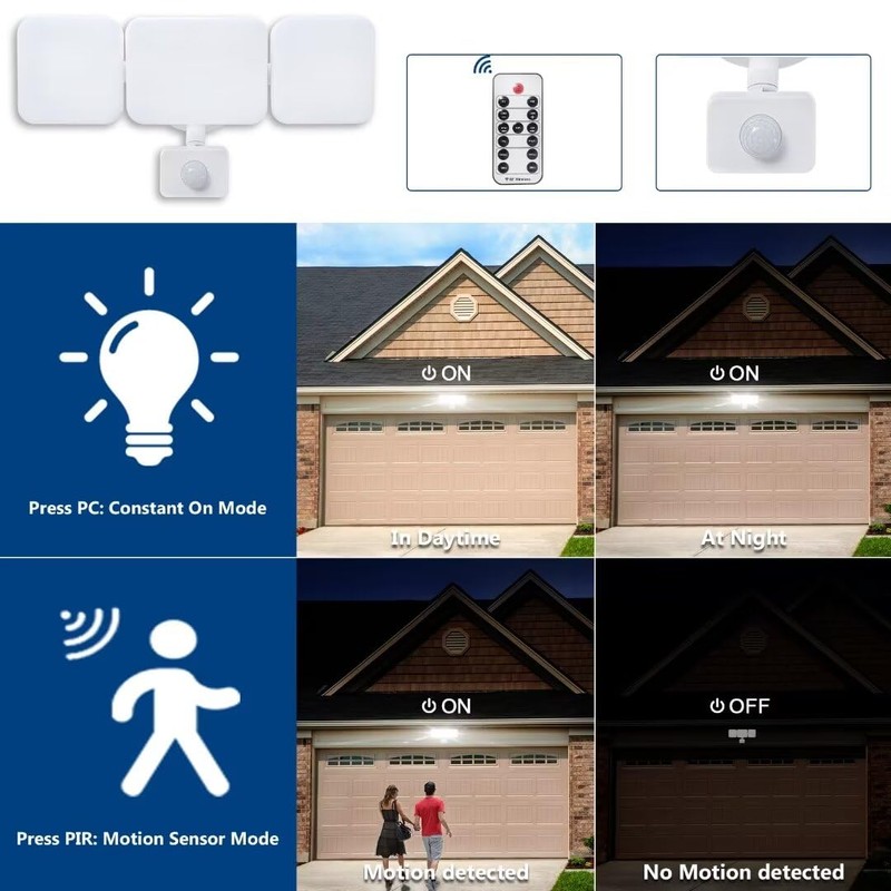 EMANER Outdoor Security Floodlight Waterproof, Remote Control, Motion Sensor or