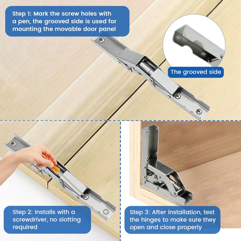MILYARD 4 Pcs 90 Degree Folding Door/Shelf Hinge, Hidden Bracket
