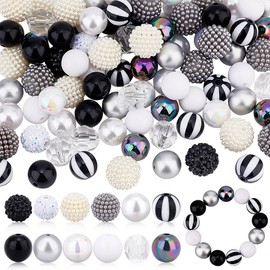 PH PandaHall 106pcs Chunk Beads 13 Styles Bubblegum Beads Black and White Crafts Beads Resin Chunk Bubble Beads for Pen Chain Party Decoration DIY Jewellery Making