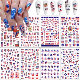 4th of July Nail Art Stickers 3D Patriotic Nail Decals USA Flag Independence Day Nail Stickers Self-Adhesive American Flag Designer Nail Art Supplies for Women Kids Girls Manicure Decoration