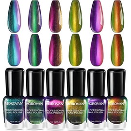 Morovan Fingernail Nail Polish Set: Holographic Metallic Lacquer Air Dry Nail Polish Regular Nail Polish Pack 0.25oz Glitter Finger Nail Polish Bulk Toenail Polish Kit Gift for Women - Color: A1-Holographic Color