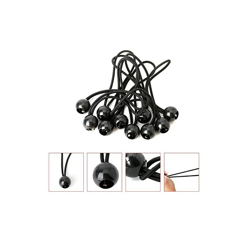 10 in Heavy Duty Elastic Black Ball Bungees Tarp -