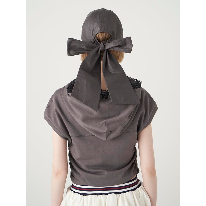 Fur RWGH254502 Women's Big Ribbon Cap, CGRY, Free size