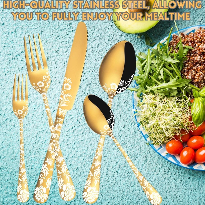 Vilihkc Gold Silverware Flatware Set for 4 Stainless Steel Cutlery