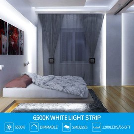 Led Strip Lights 65.6ft White Dimmable Led Light Strip Flexible Rope Lights Kits with 24v Etl Power Supply, Adhesive Clips, Dimmer Switch and Connectors for Indoor Decor