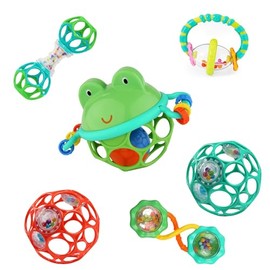 Bright Starts Little Shakers Set de 6 piezas para regalo, Tecnología Oball de fácil agarre, sonajeros para bebés, bolas y mordedores, juguetes para llevar, livianos, unisex, para recién nacidos+