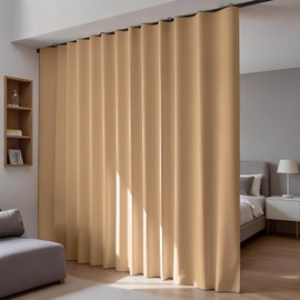 Doeiez Room Divider Blackout Curtains Flexible Sliding Tracks Sets Ceiling Mounted Rod Window Curtain Privacy Separation for Bedroom Living Rooms,1 Panel Khaki Drape and Black Track Set-W108xH84 in