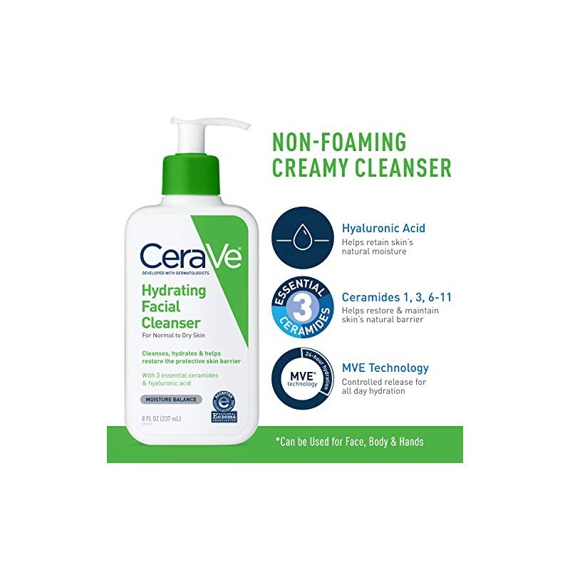 Cerave Crema Hidratante Lavado Facial Cuidado Piel Seca Corporal Limpiador