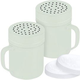 10oz Sage Stainless Steel Salt Pepper Dredge Shakers - with Plastic Cap - with Handle - Pack of 2