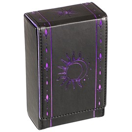 SUMTree Tarot Card Case Daily Oracle Card Organiser Moon Phase Organiser Black and Purple Card Box PU Leather Storage Box for Tarot Cards and Card Game (8.2 x 4.5 x 13.5 cm) Sun and Moon Motifs